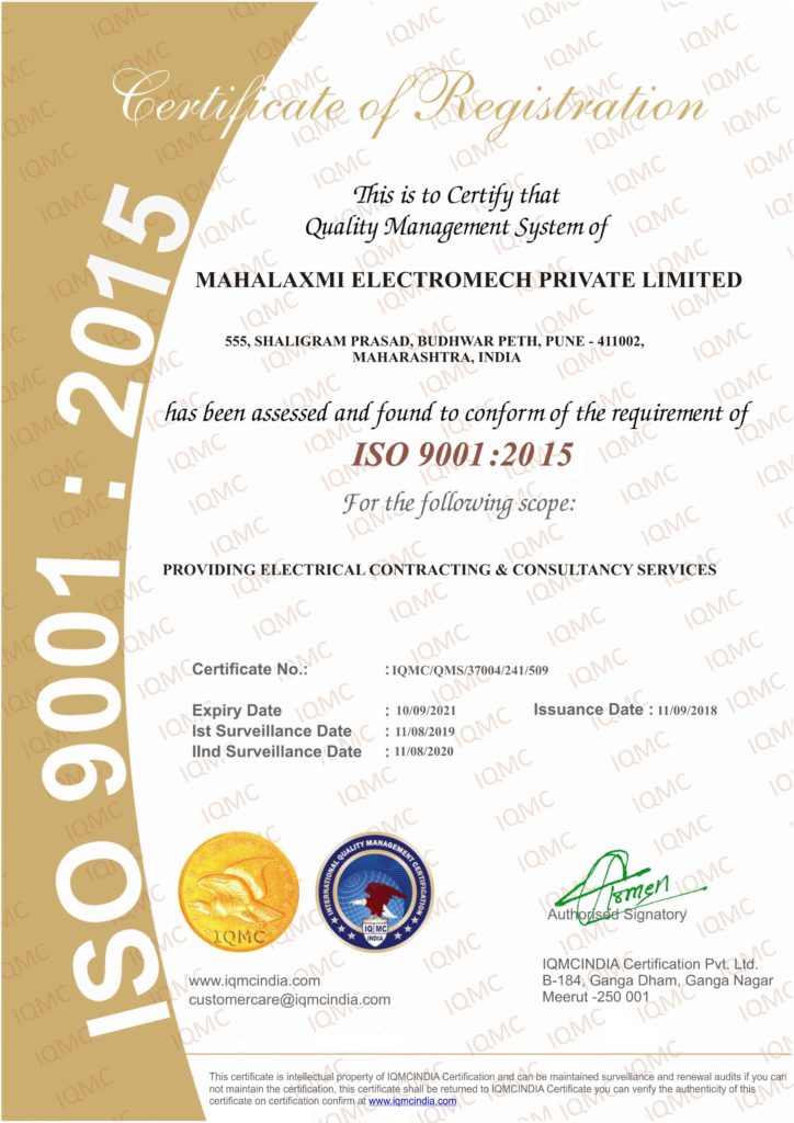 Certificates – Mahalaxmi Electromech Pvt Ltd | Electrical Contractor in ...